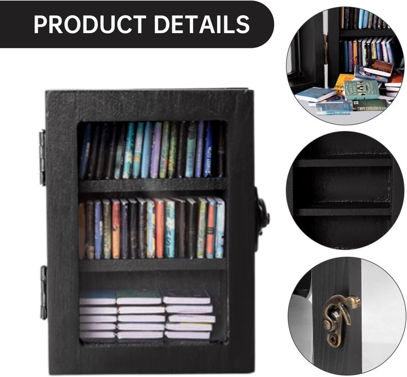 TABTAG Anxiety Bookshelf Mini Book Micro Display Stand a Miniature Library Equipped with 60 Mini - Books is an Ideal Decorative Gift for Book Enthusiasts (Black) - Image 4